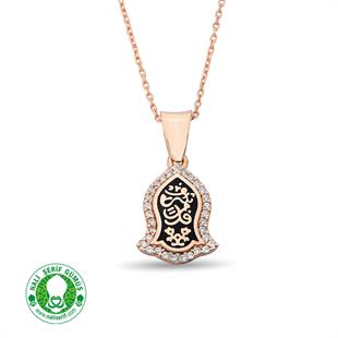 Zirkon Taşlı Siyah Mineli Roz Kaplamalı Gümüş Nali Şerif Bayan Kolye