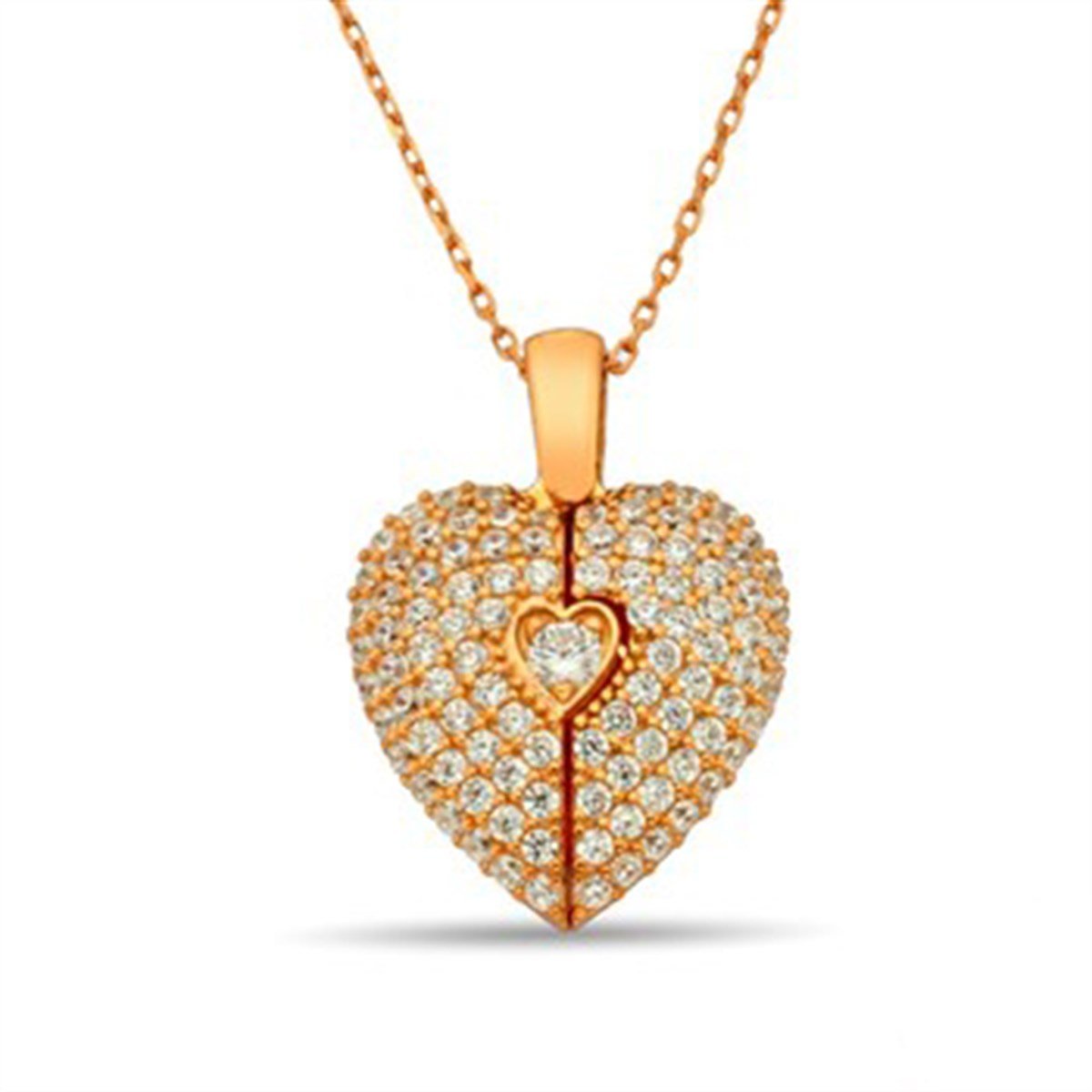 Açılan Kalp Roz Kaplamalı 925 Ayar Gümüş Bayan Kolyesi