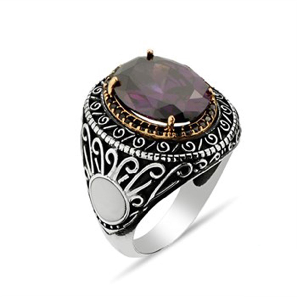 Amatist Kristal Taşlı 925 Ayar Gümüş Bayan Yüzüğü