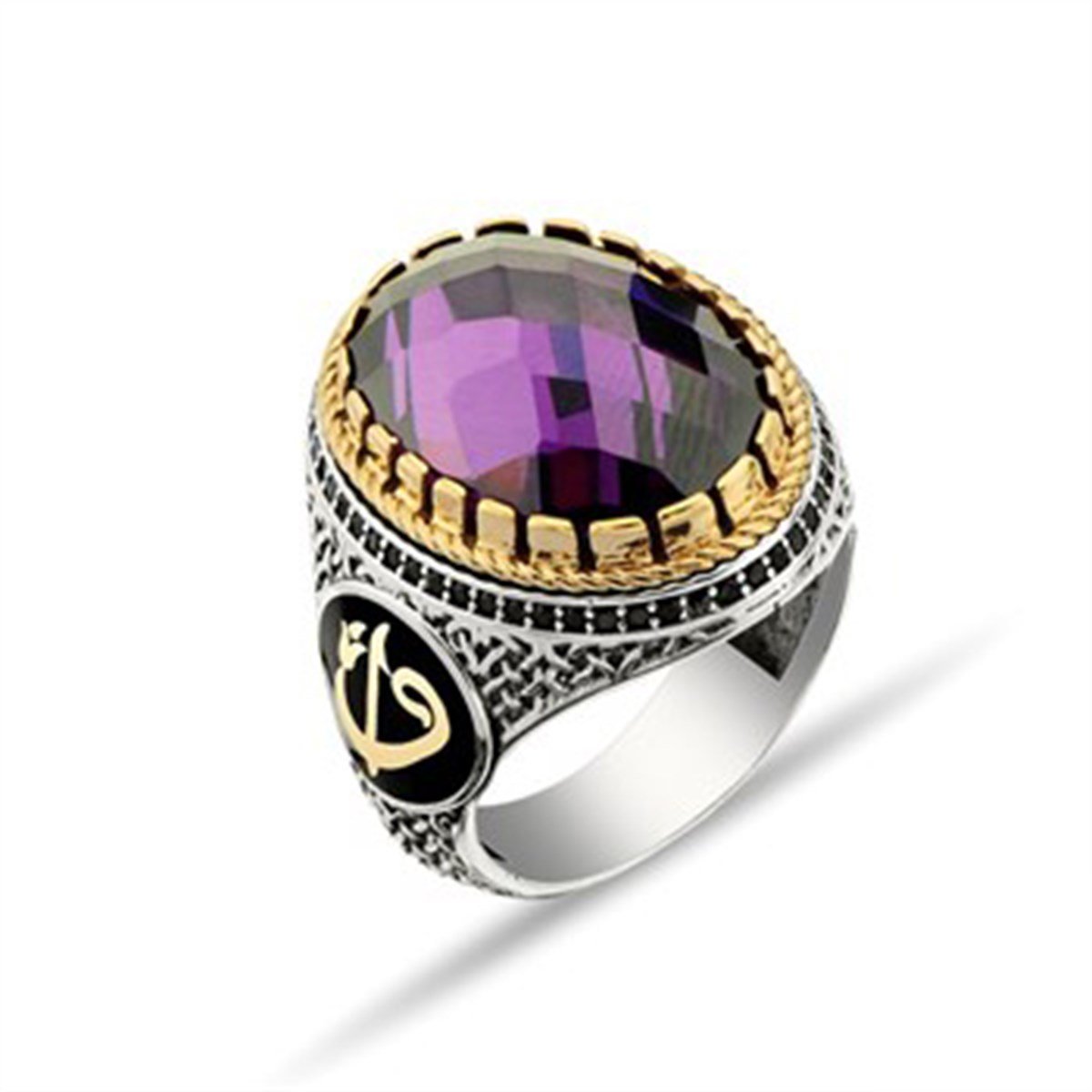 Amatist Taşlı Kristal Kesimli 925 Ayar Gümüş Erkek Yüzük
