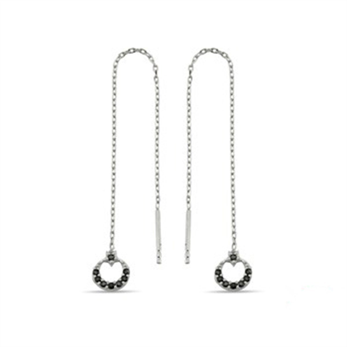 Ay Yıldız Türk Bayrağı Onxy Zirkon Taşlı Gümüş Zincirli Küpe