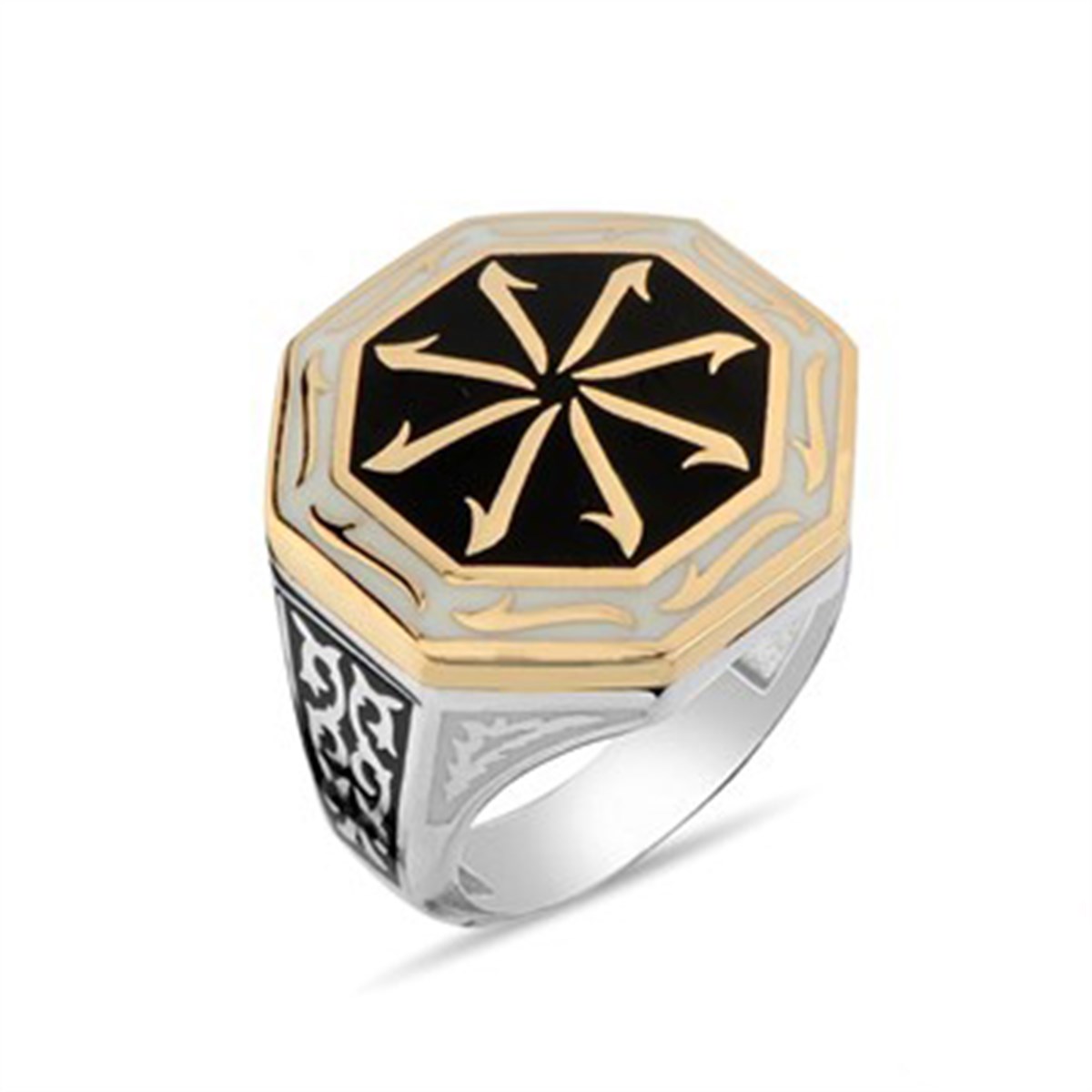 Elif Harf Desenli Gümüş Erkek Yüzüğü