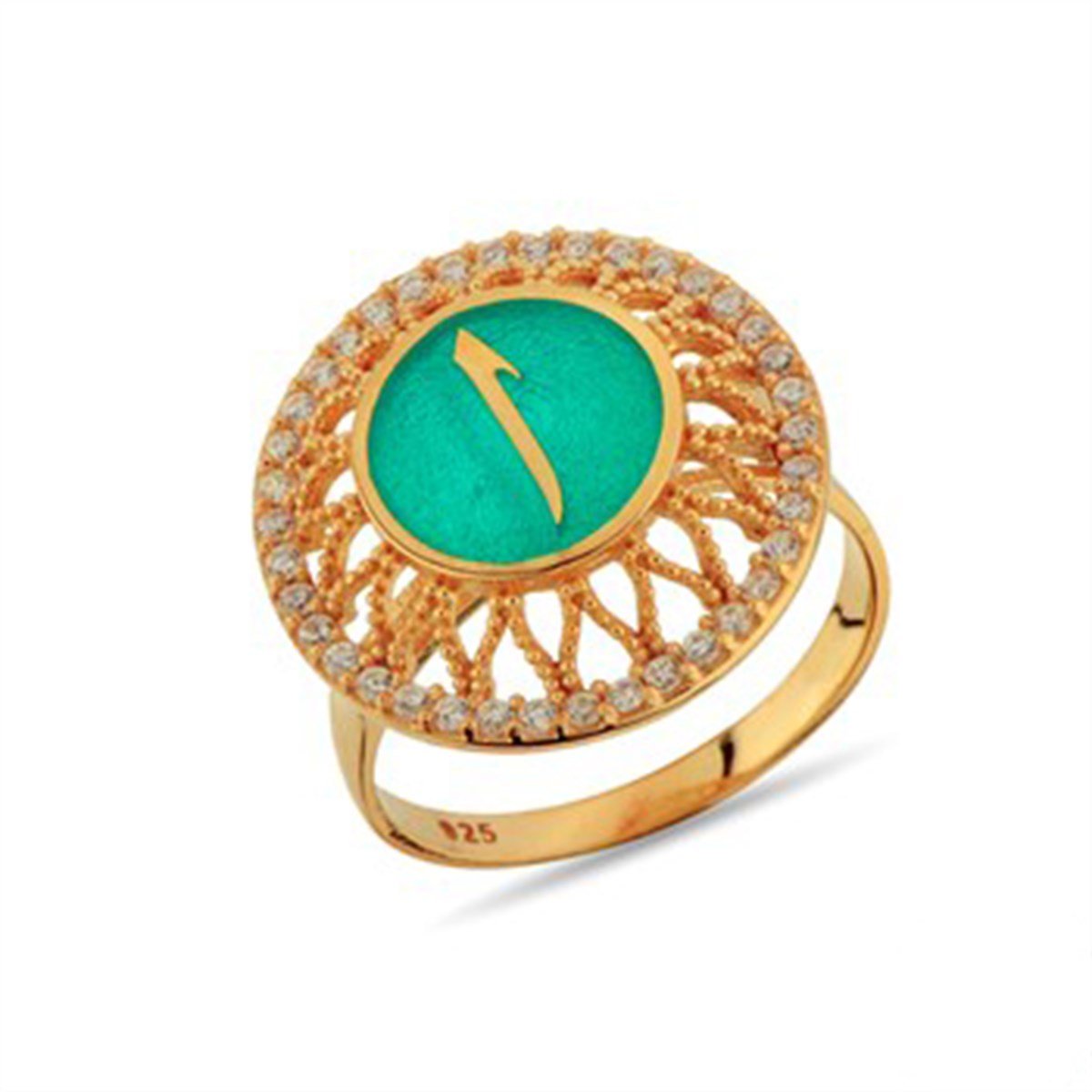 Elif Zirkon Taşlı  Roz Kaplamalı 925 Ayar Gümüş Bayan Yüzük