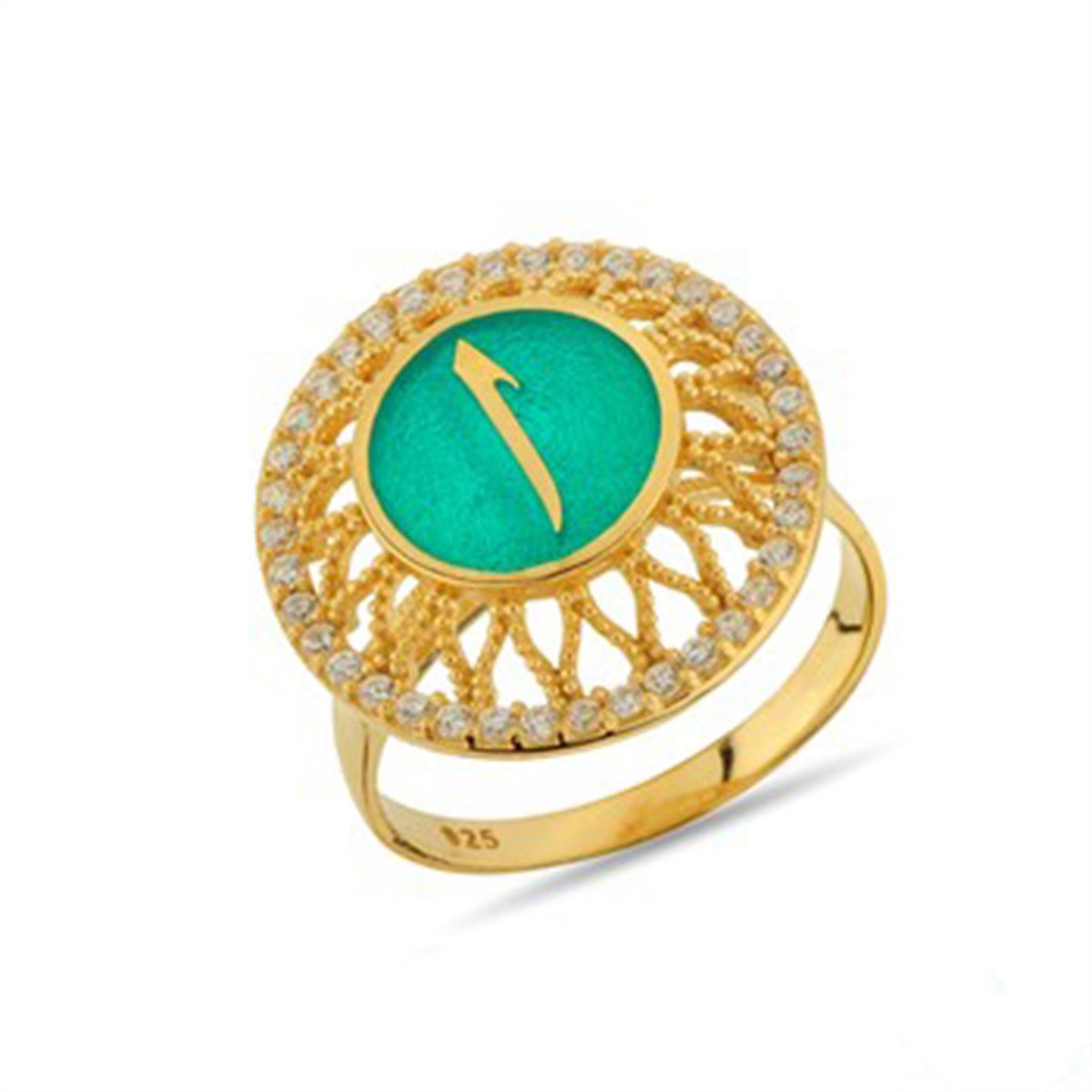 Elif Zirkon Taşlı Altın Kaplamalı 925 Ayar Gümüş Bayan Yüzük