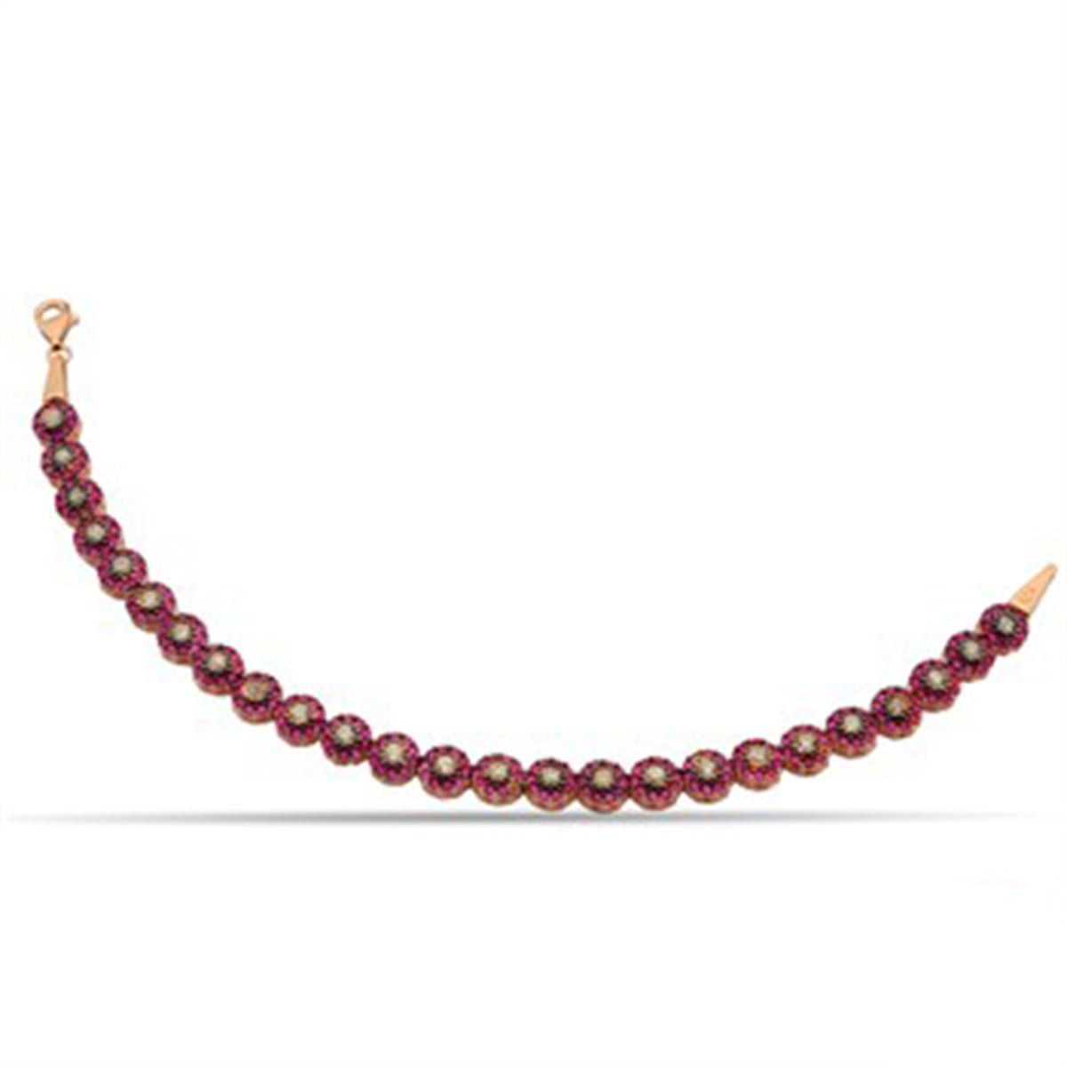 Elmas Montür Görünümlü Ruby Taşlı Roz Kaplamalı Gümüş Bayan Bileklik