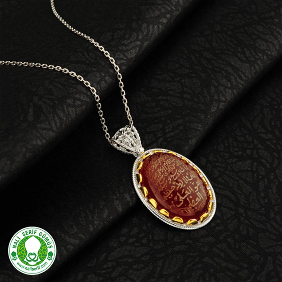 Elyazma Dualı 925 Ayar Gümüş Akik Taşlı Bayan Kolye