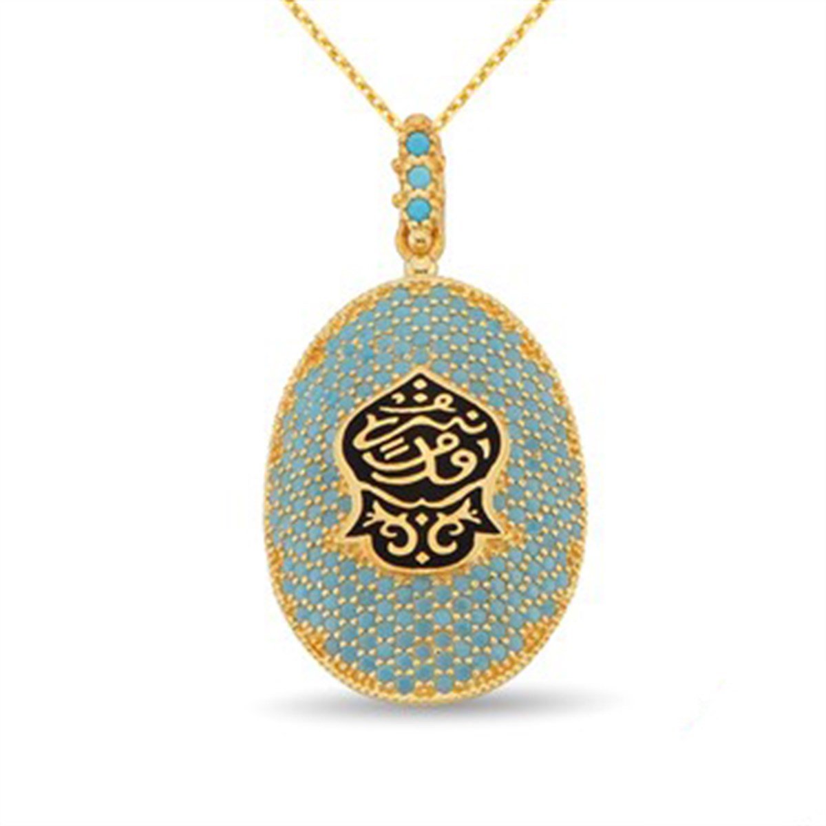 Firuze Turkuaz Taşlı Nali Şerif Altın Kaplama 925 Ayar Gümüş Bayan Kolye