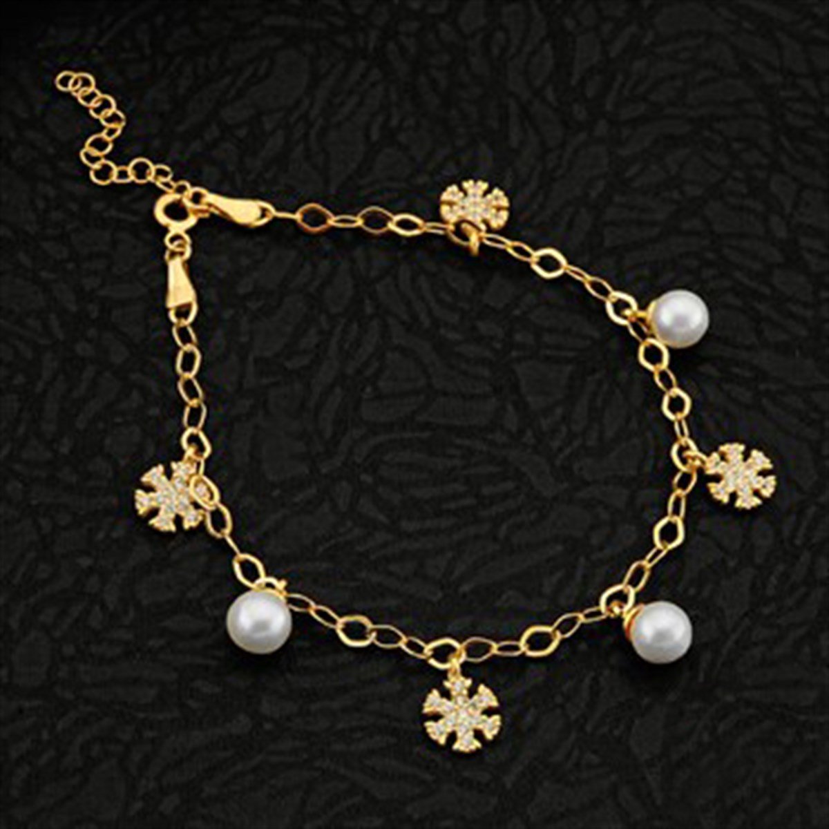 İnci Kartanesi Altın Kaplamalı 925 Ayar Gümüş Bayan Bileklik