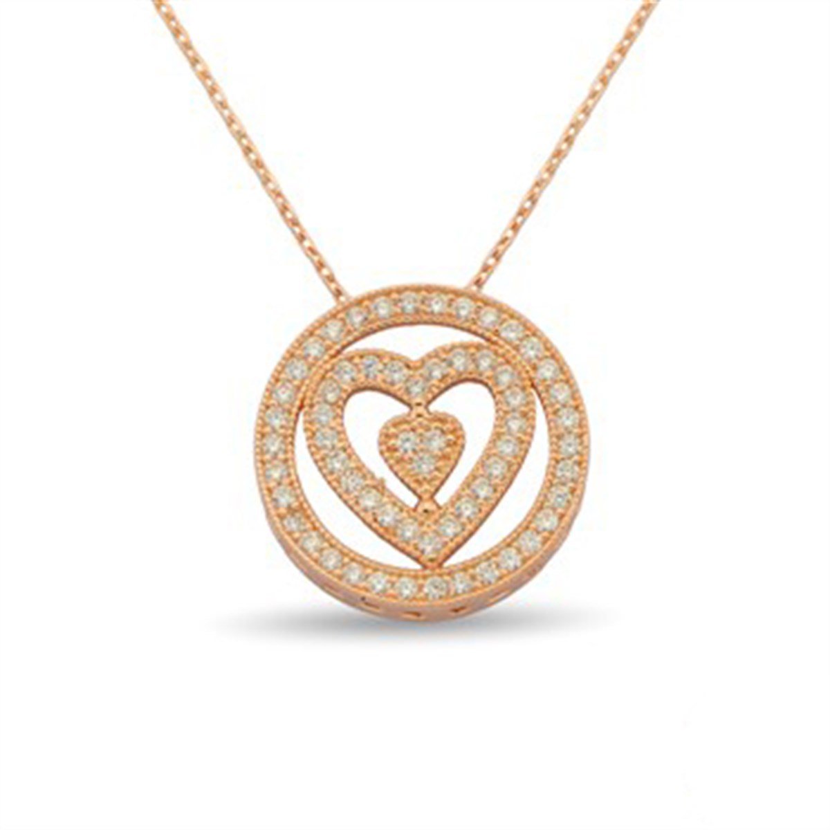 Kalp Zirkon Taşlı Roz Kaplamalı 925 Ayar Gümüş Bayan Kolye