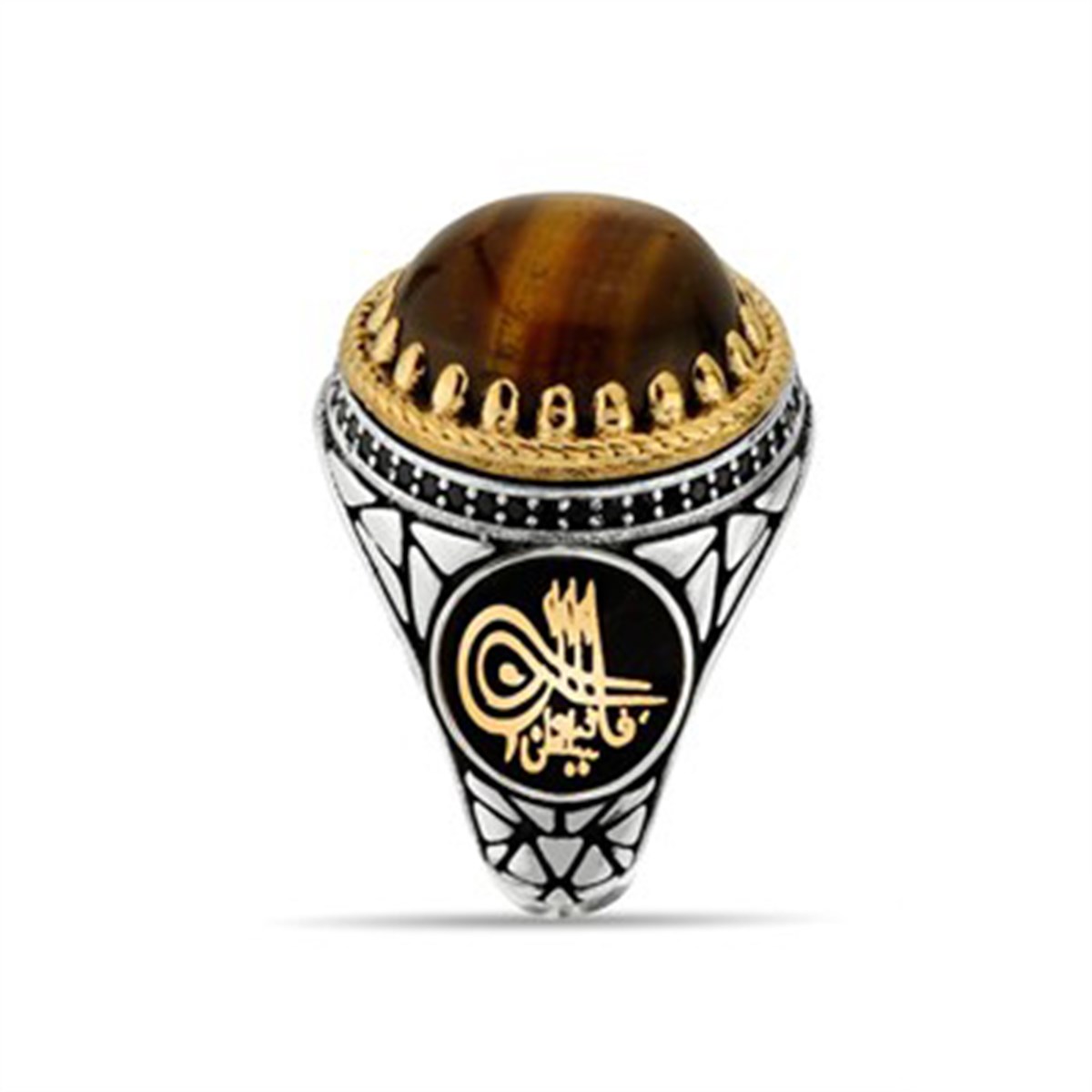 Kaplan Gözü Taşlı 925 Ayar Gümüş Erkek Yüzüğü