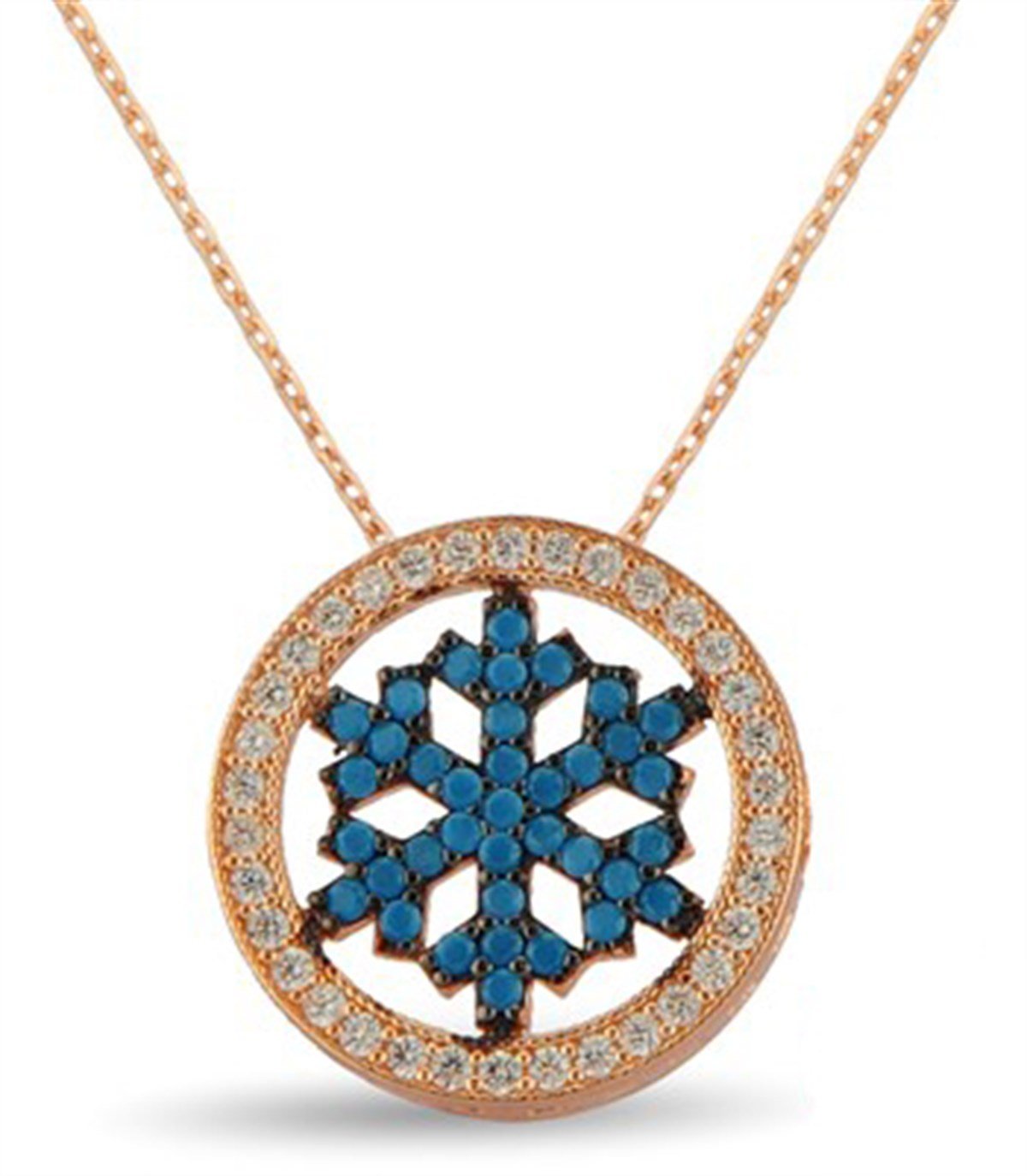 Kar Tanesi Firuze Taşlı Roz Kaplamalı 925 Ayar Gümüş Bayan Kolye