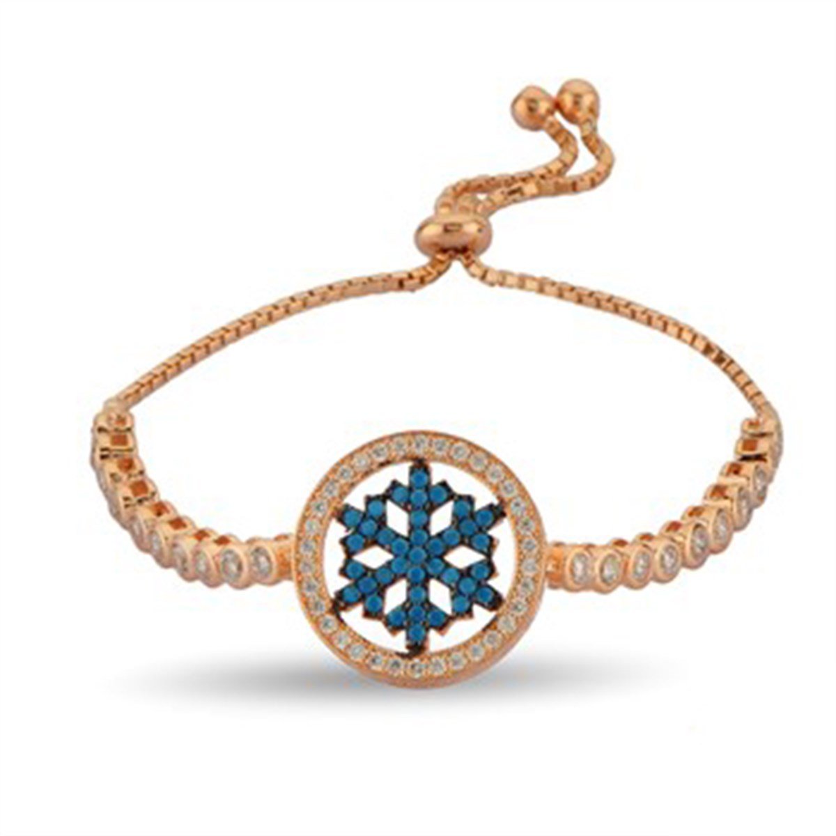 Kar Tanesi Firuze Turkuaz Taşlı Roz Kaplamalı Gümüş Ayarlanabilir Bileklik
