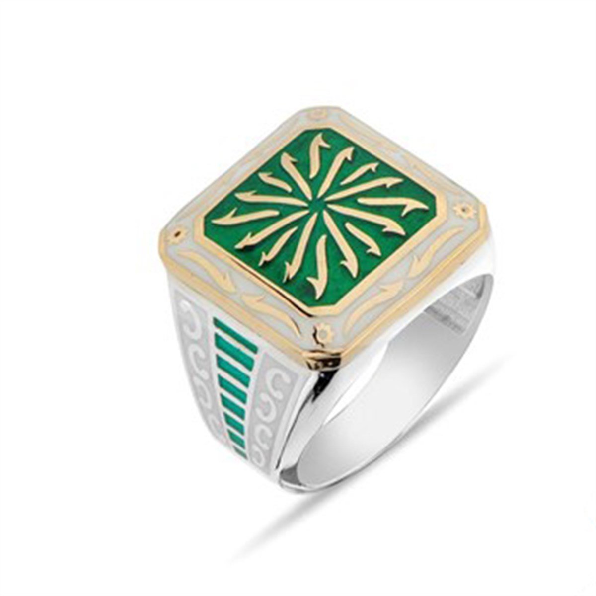 Kare Elif Harfi Motifli Gümüş Erkek Yüzüğü