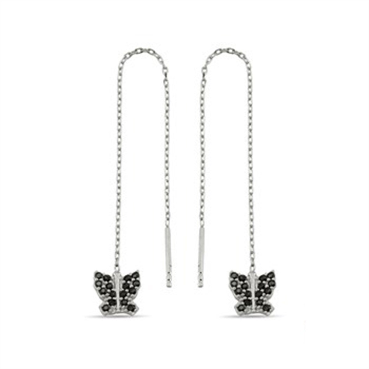 Kelebek Zirkon Taşlı Gümüş Zincirli Küpe