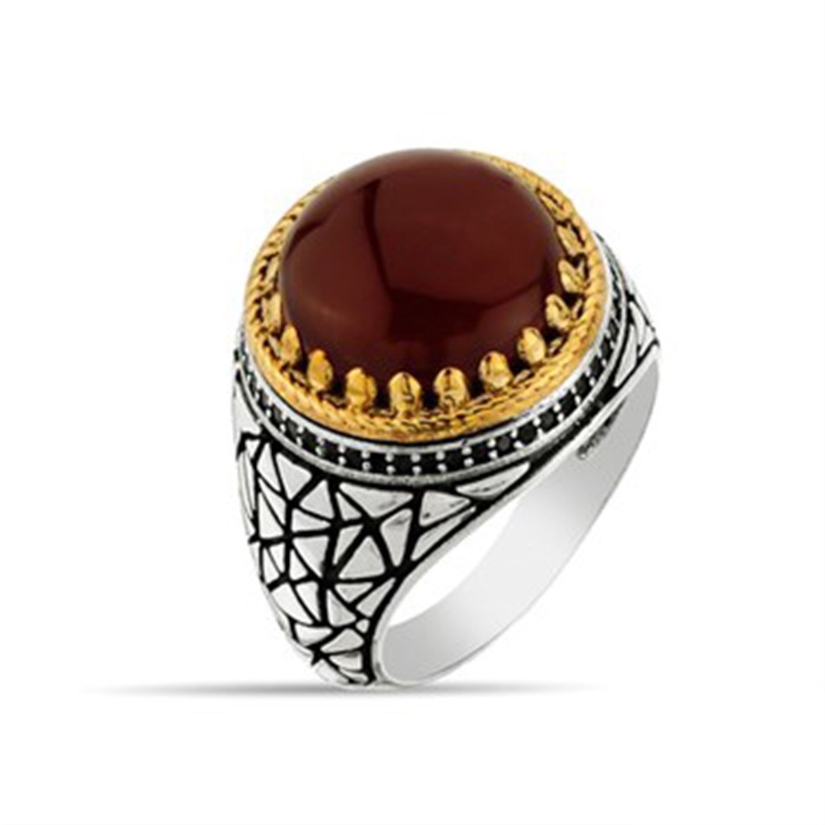 Kırmızı Akik Taşlı 925 Ayar Gümüş Erkek Yüzük