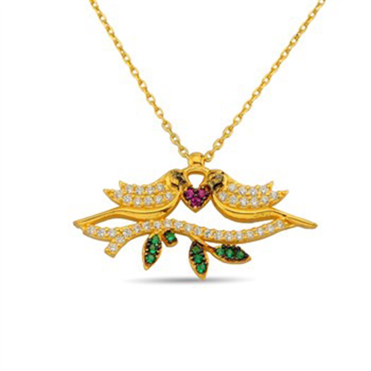 Kuş Altın Kaplamalı 925 Ayar Gümüş Bayan Kolyesi