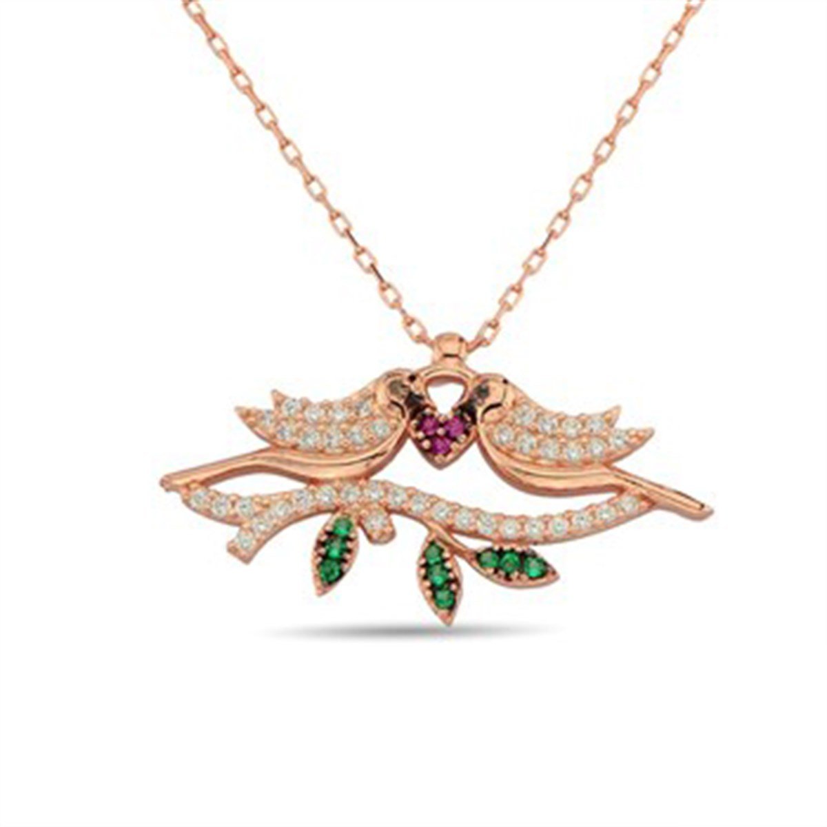 Kuş Roz Kaplamalı 925 Ayar Gümüş Bayan Kolyesi