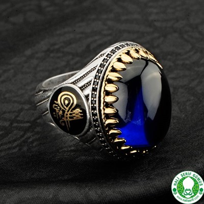 Lal Safir Mavi Taşlı 925 Ayar Gümüş Erkek Yüzüğü