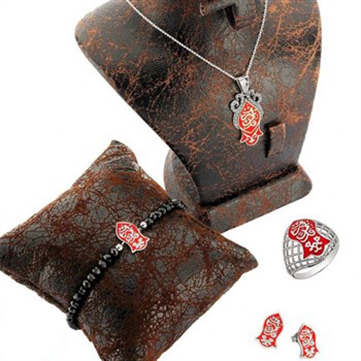 Nali Şerif 925 Ayar Gümüş Kırmızı Bayan Kombini