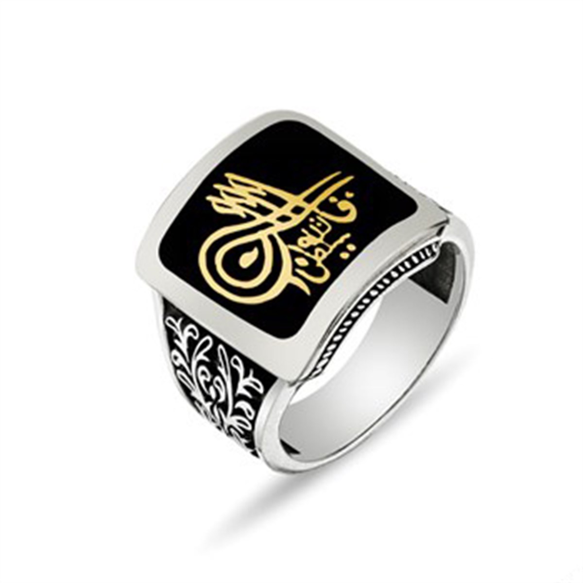 Osmanlı Tuğrası Kare 925 Ayar Gümüş Erkek Yüzük