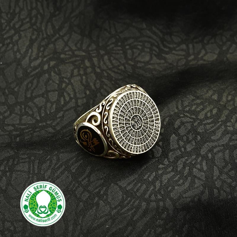 Özel Esmaül Hüsna Yazılı Değişir Yan Sembollü Gümüş Erkek Yüzük