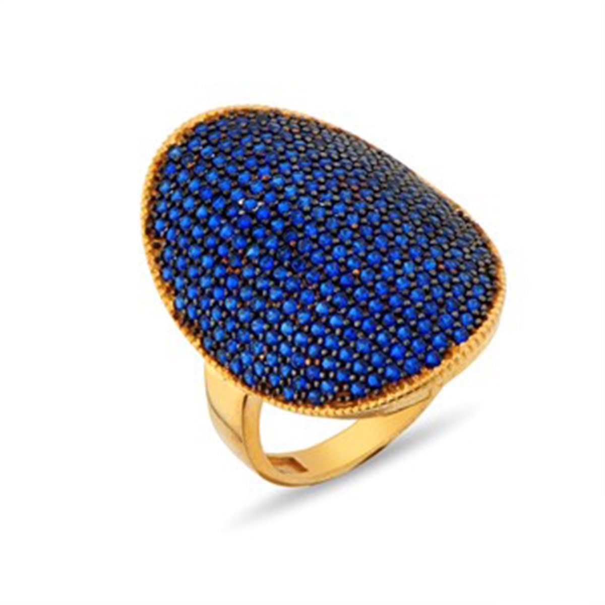 Safir Taşlı Altın kaplamalı 925 Ayar Gümüş Bayan Yüzüğü