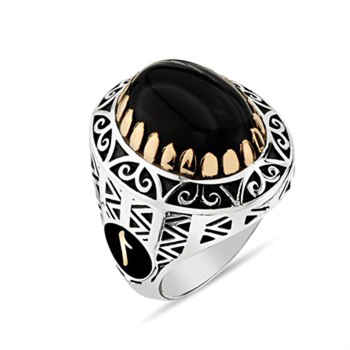 Siyah Akik Taşlı 925 Ayar Gümüş Erkek Yüzüğü