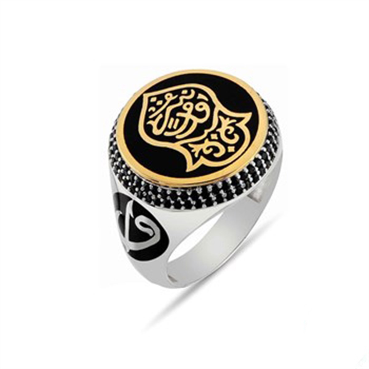 Siyah Zirkon Taşlı 925 Ayar Gümüş Nali Şerif Kademi Şerif Erkek Yüzüğü