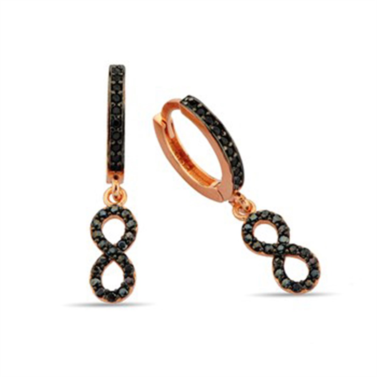 Sonsuzluk Zirkon Taşlı Roz Kaplama Gümüş Halka Klipsli Küpe