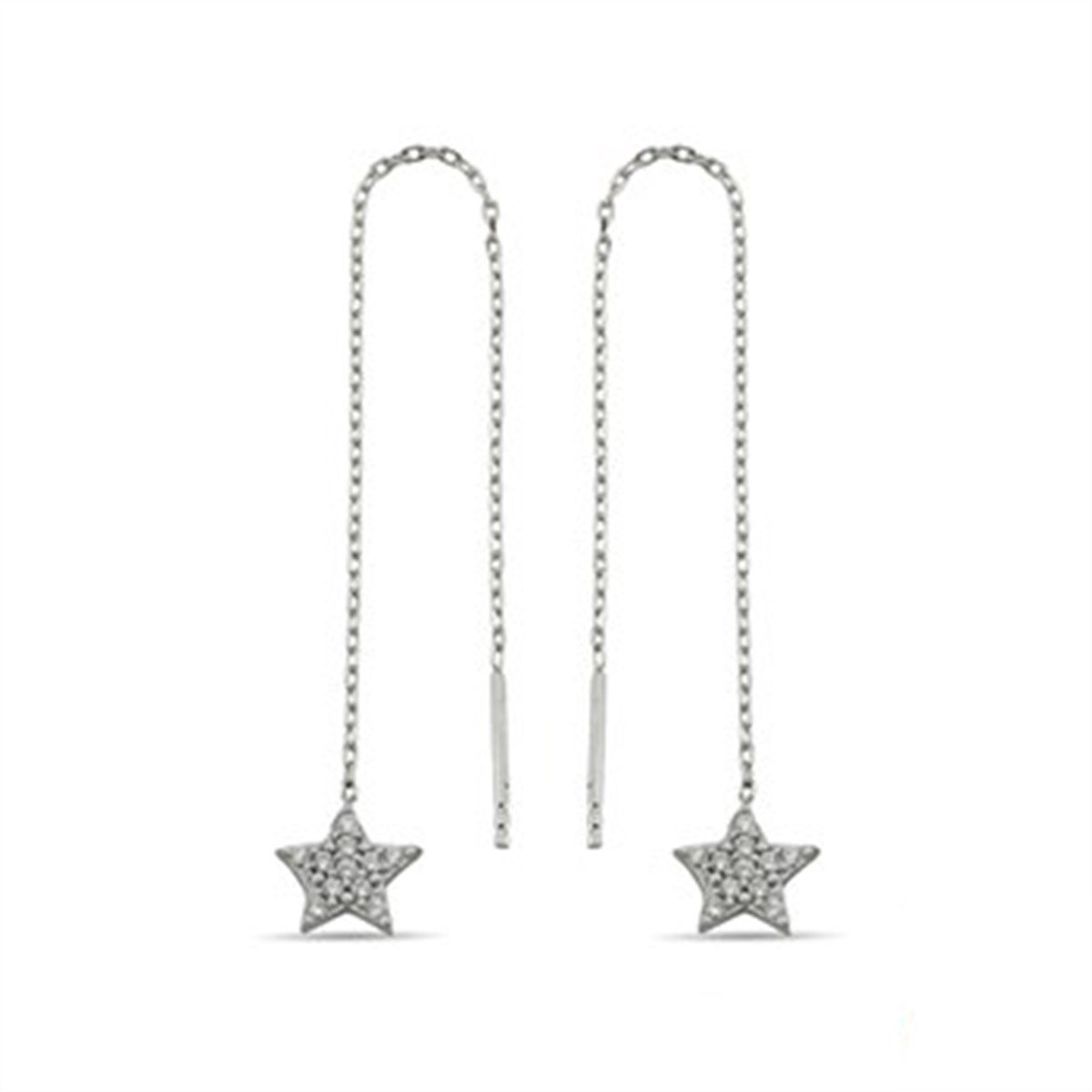 Yıldız Zirkon Taşlı Gümüş Zincirli Küpe