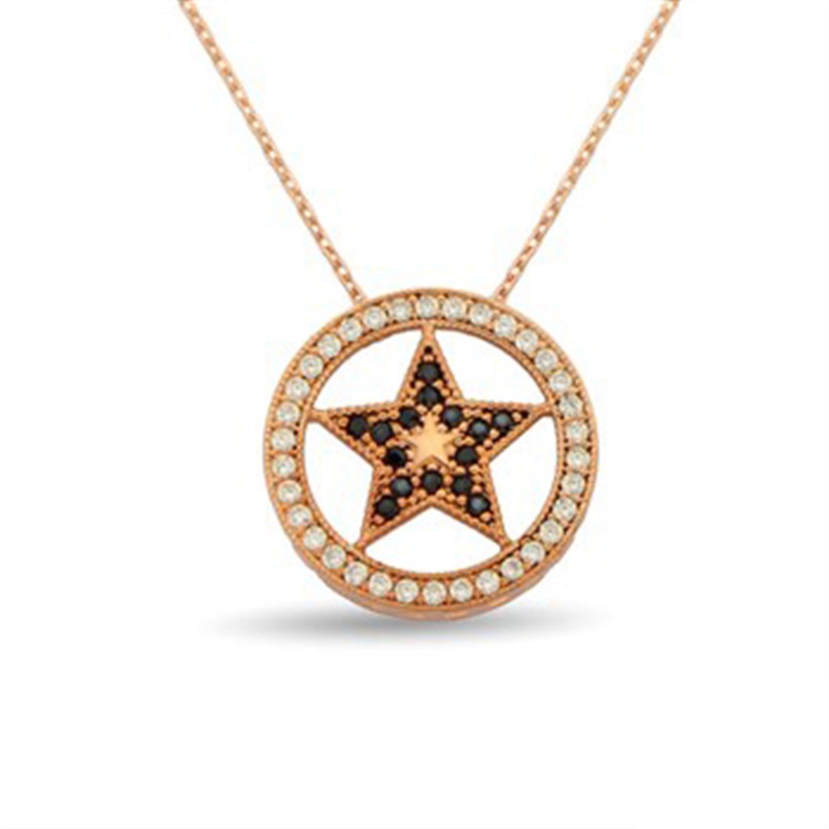 Yıldız Zirkon Taşlı Roz Kaplamalı 925 Ayar Gümüş Bayan Kolye