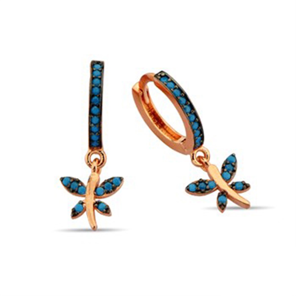 Yusufcuk Firuze Taşlı Roz Kaplamalı Gümüş Halka Klipsli Küpe