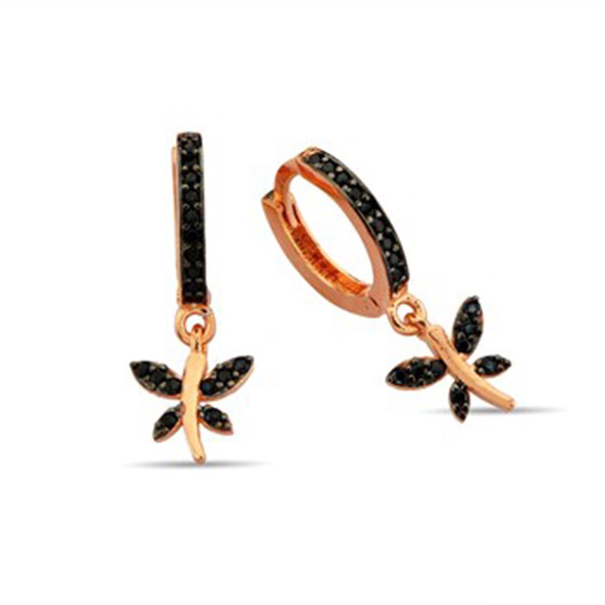 Yusufcuk Onxy Zirkon Taşlı Roz Kaplama Gümüş Halka Klipsli Küpe