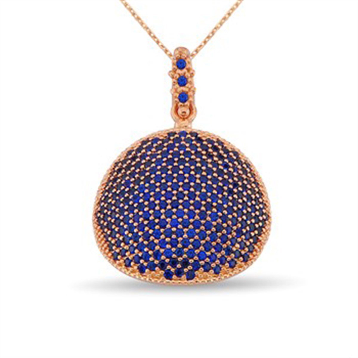 Zirkon Safir Taşlı Roz Kaplamalı 925 Ayar Gümüş Bayan Kolye