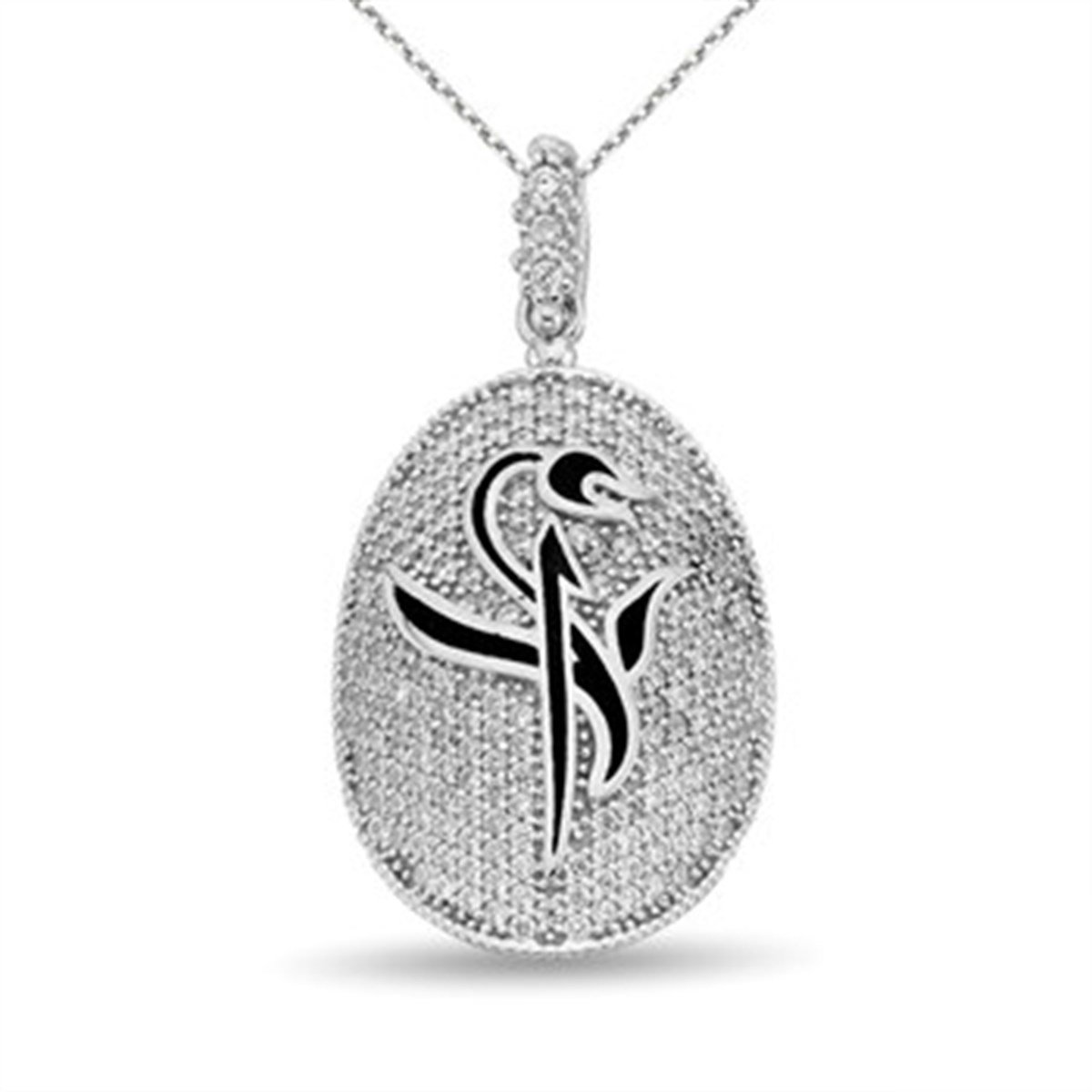 Zirkon taşlı 925 Ayar Gümüş Elif Harf Motifli Bayan Kolye