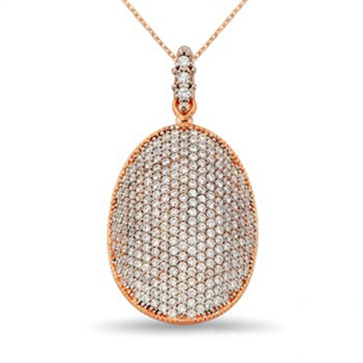 Zirkon taşlı 925 Ayar Gümüş Roz Kaplama Oval Bayan Kolye
