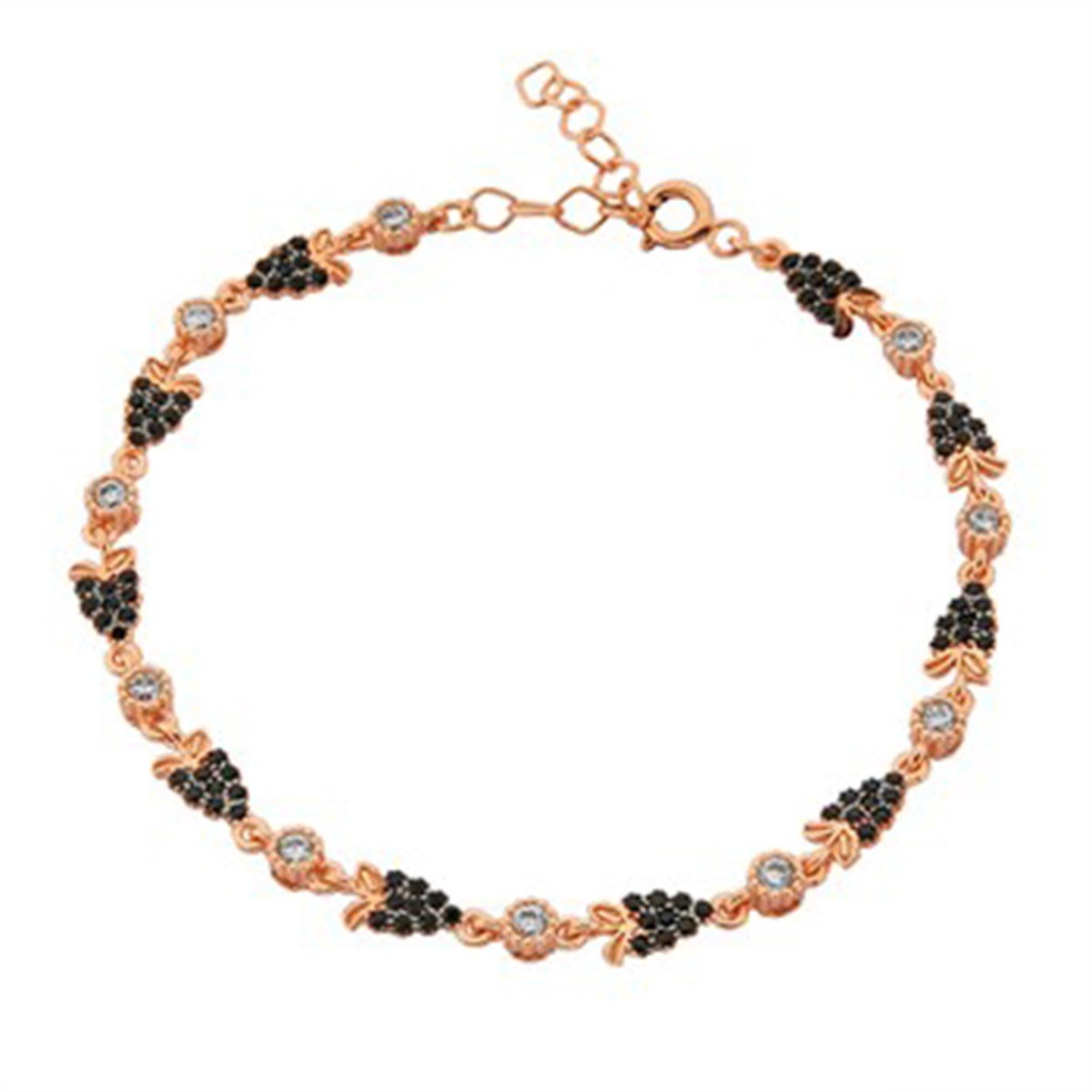 Zirkon taşlı 925 Ayar Gümüş Roz Kaplamalı Üzüm Bağı Bayan Bilekliği