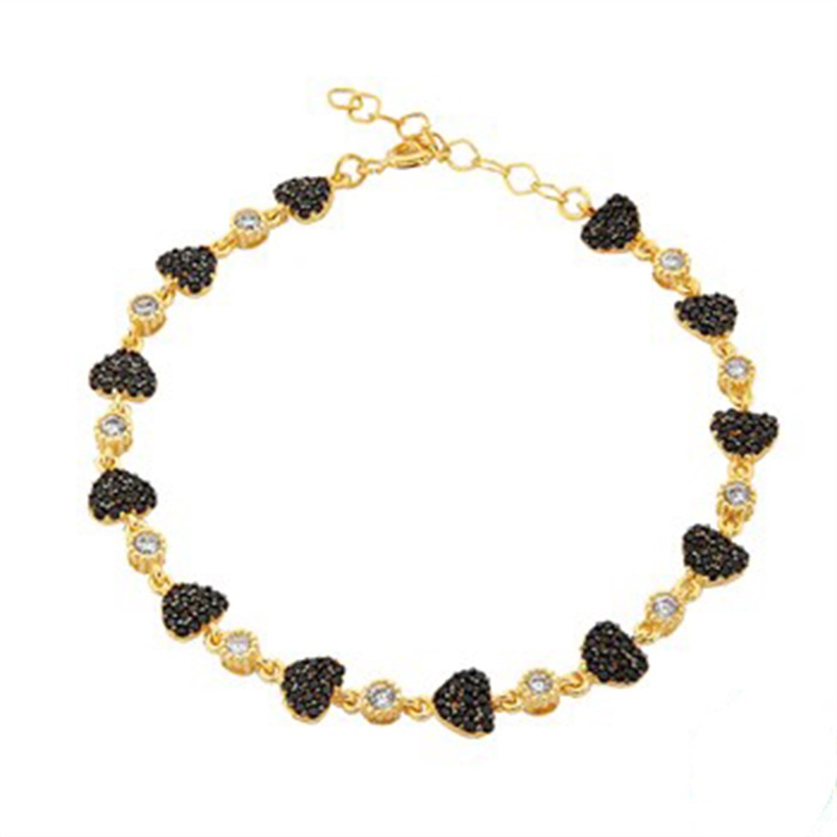 Zirkon taşlı Altın kaplamalı 925 Ayar Gümüş Kalpli Bayan Bileklik