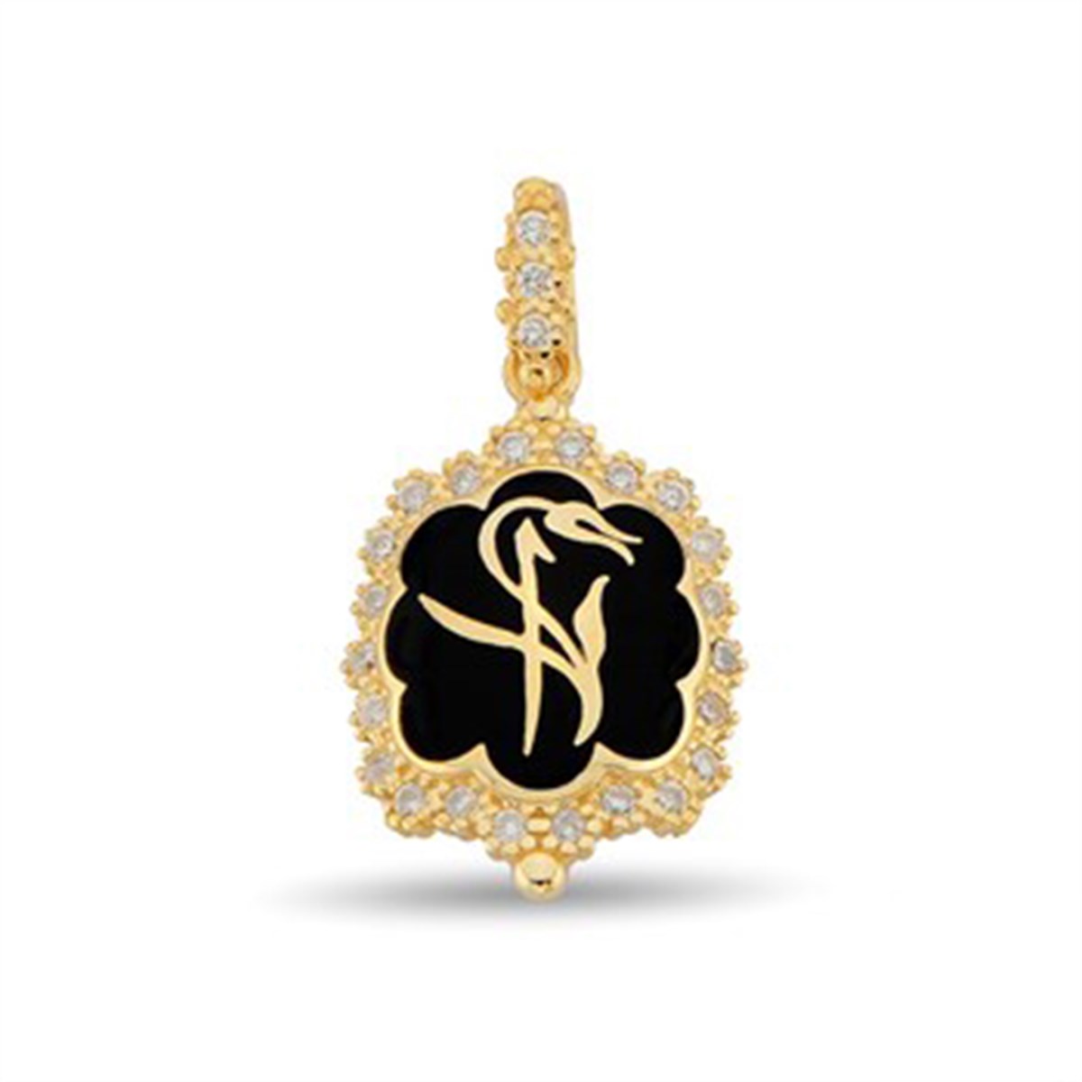 Zirkon taşlı Altın Kaplamalı 925 Ayar Gümüş Elif Bayan Kolye Ucu