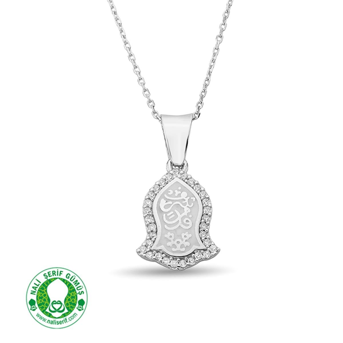 Zirkon Taşlı Beyaz Mineli Gümüş Nali Şerif Bayan Kolye