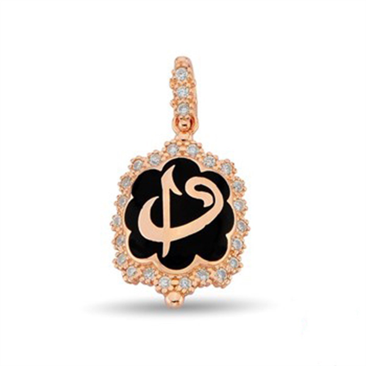 Zirkon taşlı Roz Kaplamalı 925 Ayar Gümüş Elif Vav Bayan Kolye Ucu