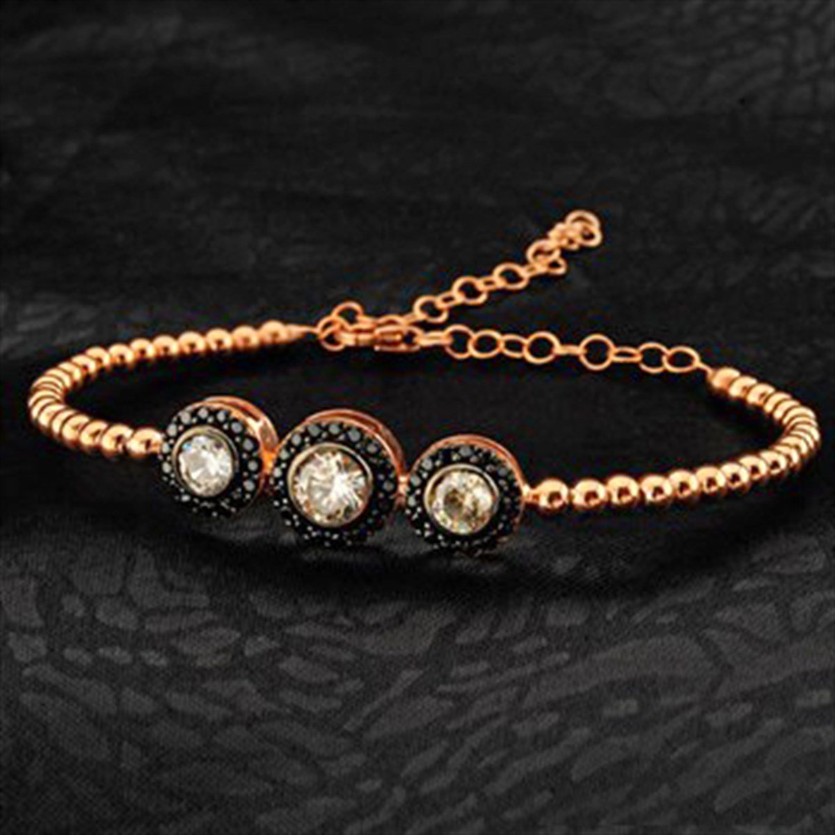 Zirkon Taşlı Roz Kaplamalı 925 Ayar Gümüş Bayan Toplu Bileklik