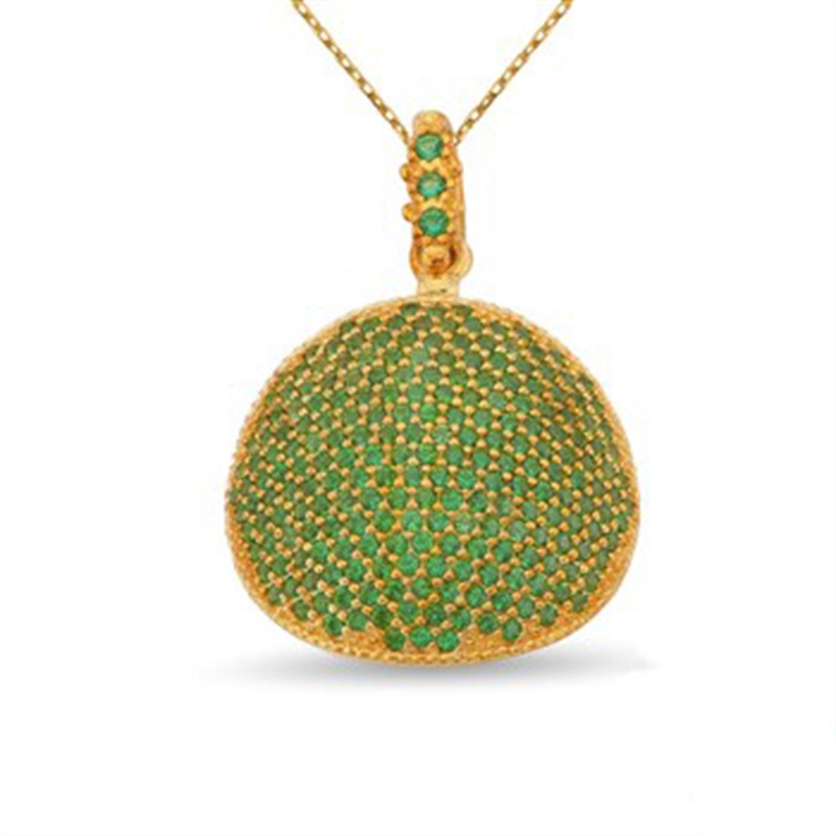 Zümrüt Yeşil Taşlı 925 Ayar Gümüş Altın Kaplama Bayan Kolye