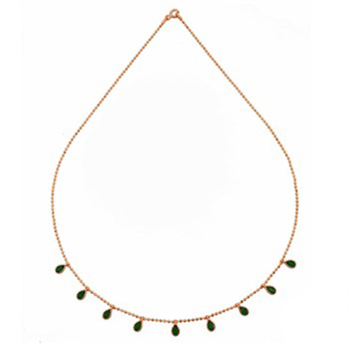 Zümrüt Yeşil Taşlı Roz Kaplamalı 925 Ayar Gümüş Bayan Kolye