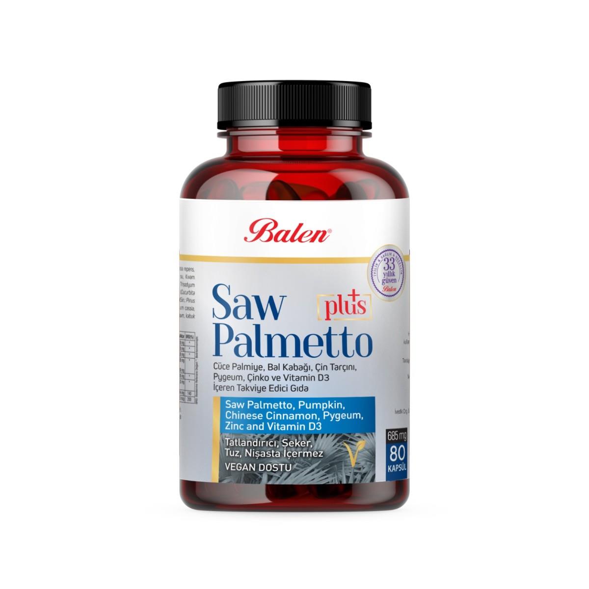 Balen Saw Palmetto Plus 80 Kapsül 685mg Cüce Palmiye, Bal Kabağı, Çinko ve Vitamin D3