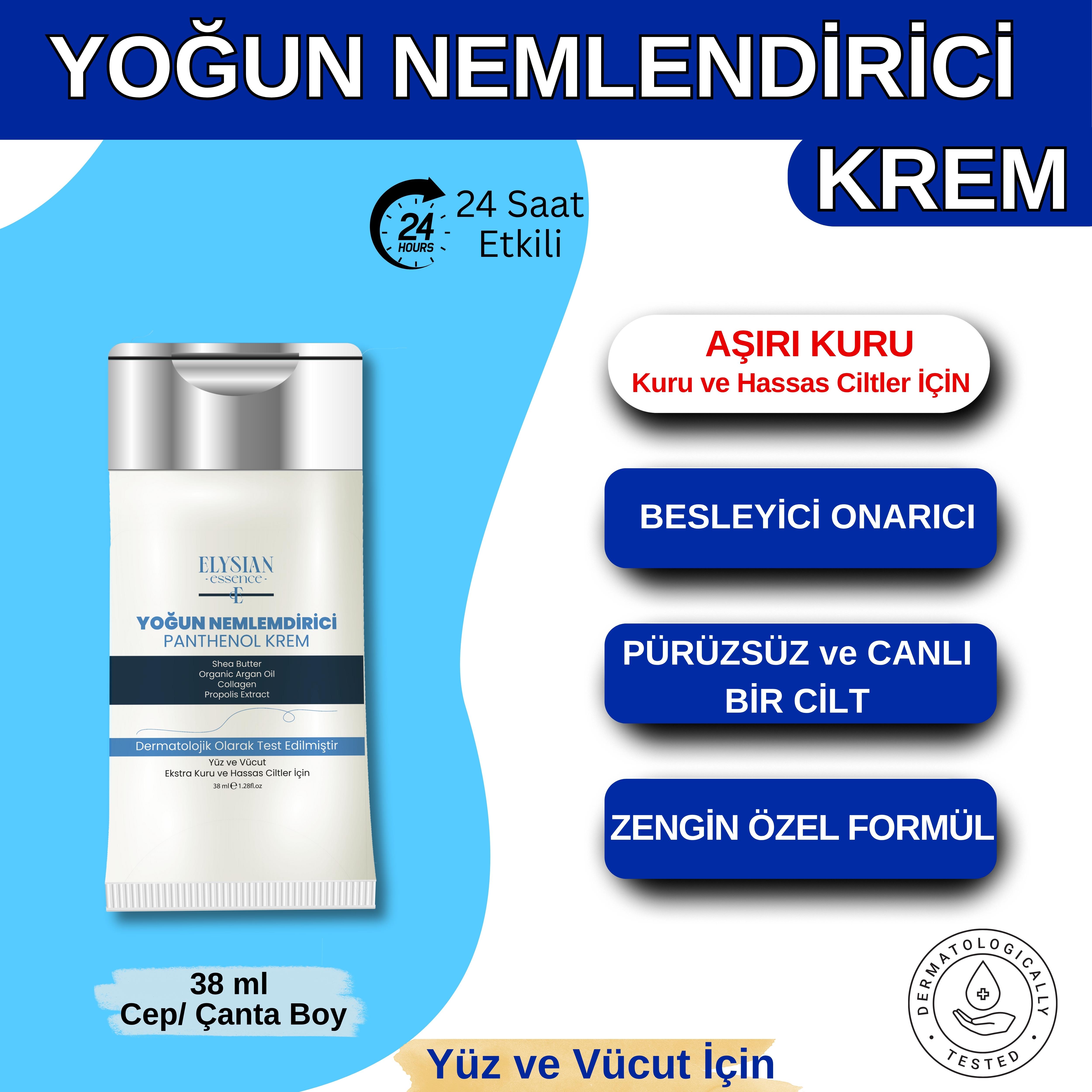 Elysian Essence Yoğun Nemlendirici Panthenol Yüz ve Vücut Kremi Cep, Çanta, Küçük Boy 38 ML | Kuru ve Hassas Ciltlere - Organik Argan Yağı, Shea Butter Yağı Propolis ve Collagen İçerikli