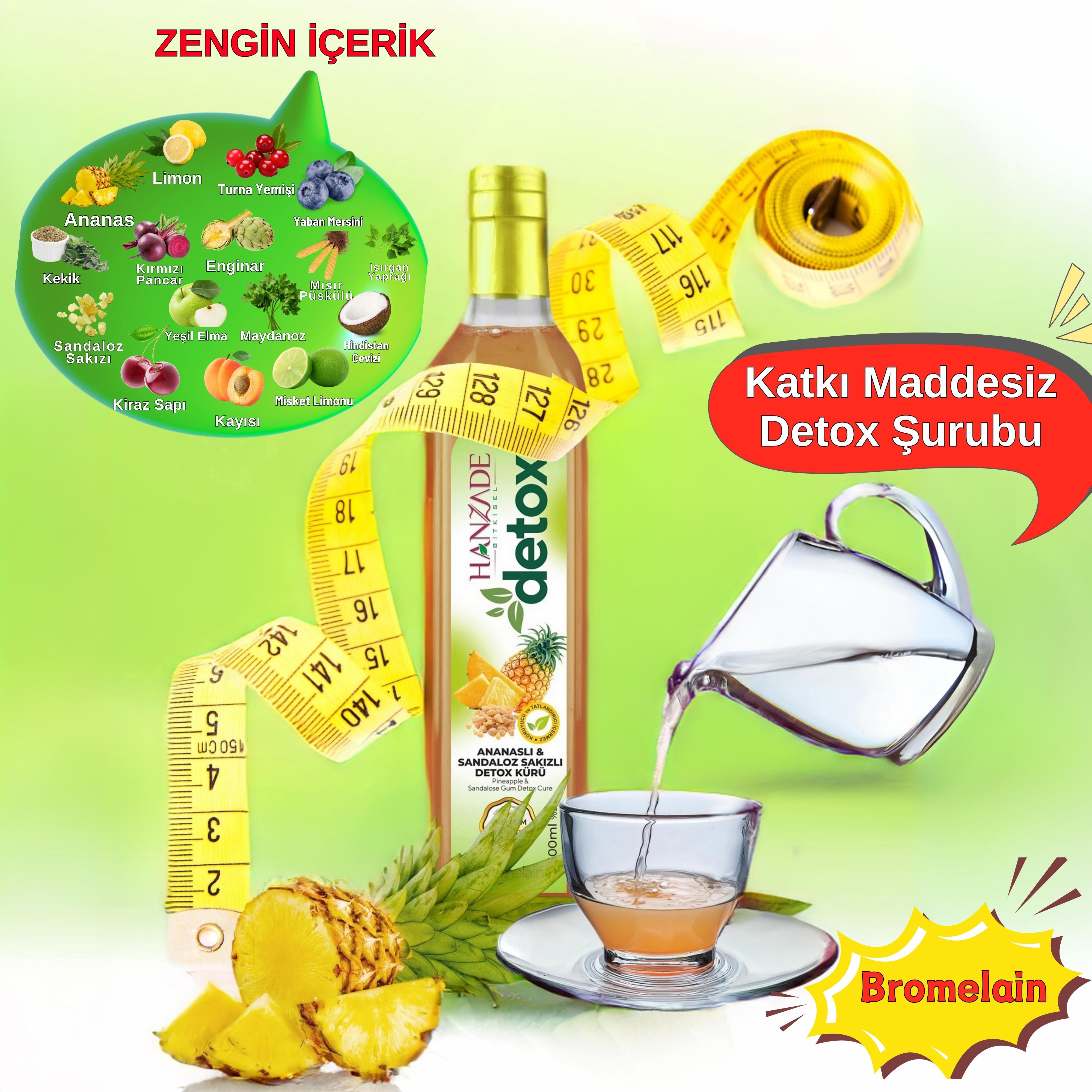 Hanzade Bitkisel Ananaslı & Sandaloz Sakızlı Detox Şurubu Kürü Bromelain 475 ml Güçlü Antioksidan Formül