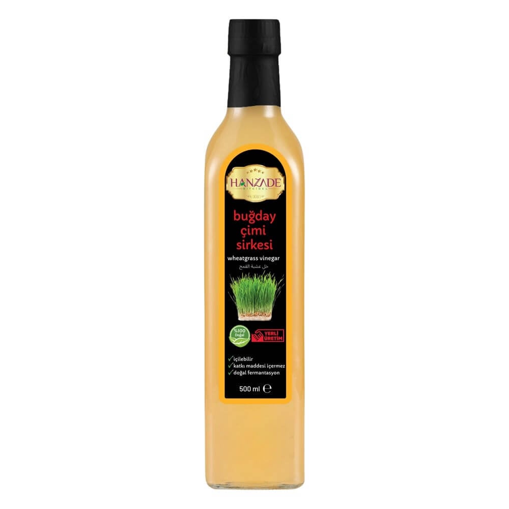 Hanzade Bitkisel Buğday Çimi Sirkesi 500 Ml Doğal Fermantasyon Içilebilir Katkısız Cam Şişe