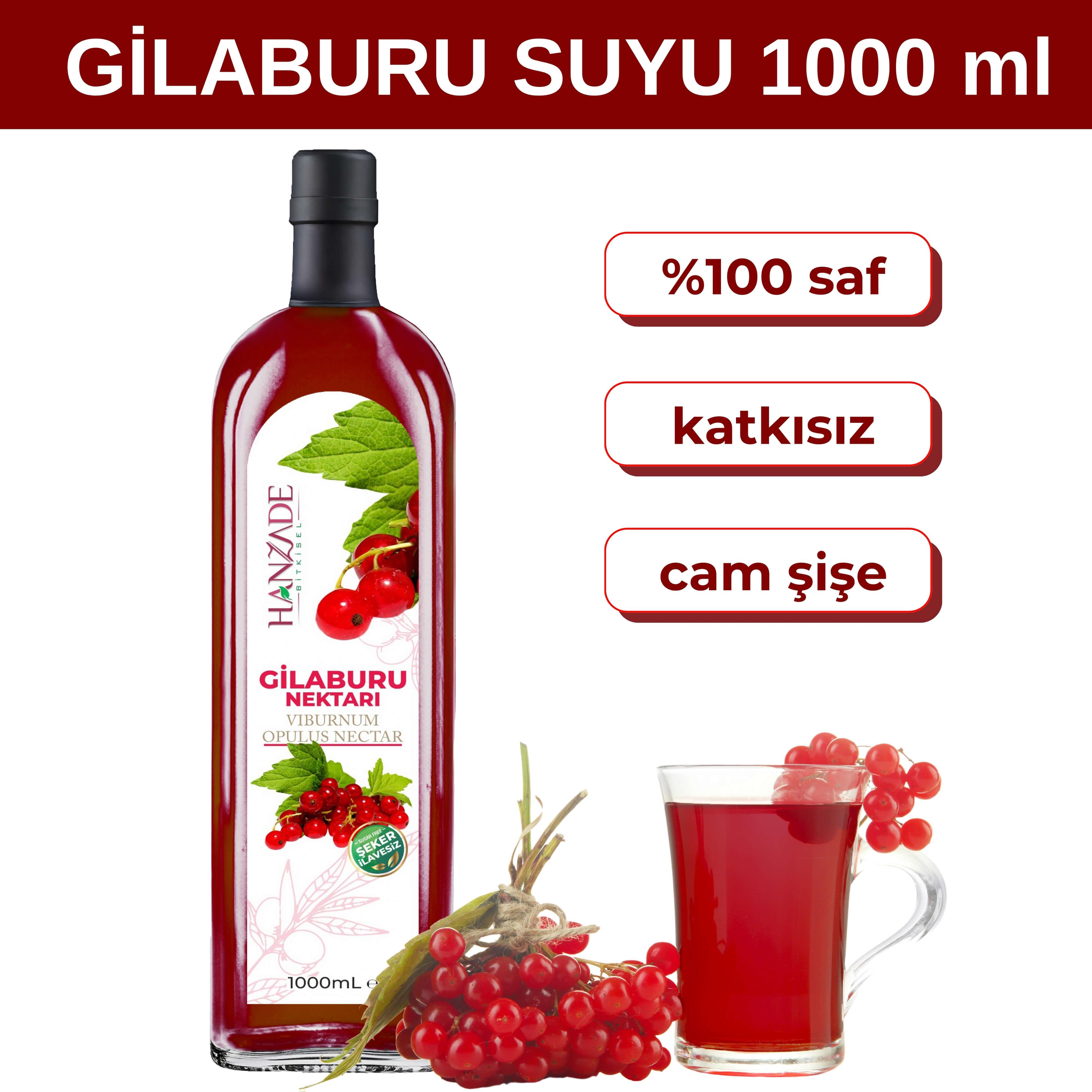 Hanzade Bitkisel Gilaburu Suyu Nektarı 1 Litre Şeker İlavesiz Cam Şişe