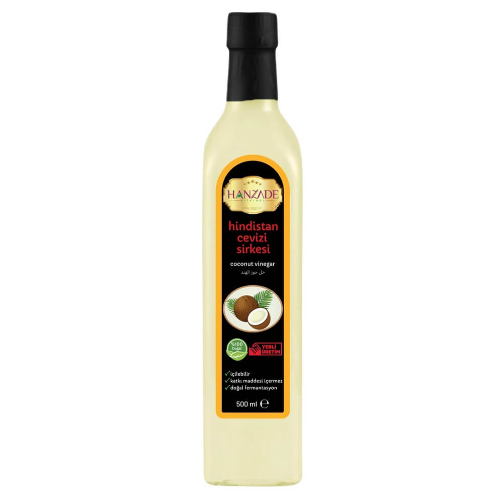 Hanzade Bitkisel Hindistan Cevizi Sirkesi 500 Ml Doğal Fermantasyon Içilebilir Katkısız Cam Şişe